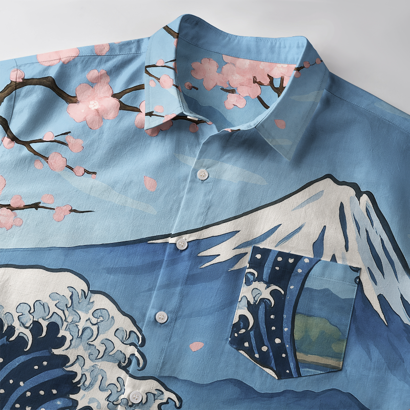 Tokyo-Tiger Waves Under Mount Fuji Button-up Shirt