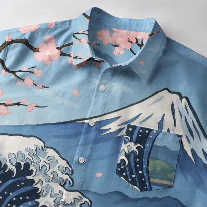 Tokyo-Tiger Waves Under Mount Fuji Button-up Shirt