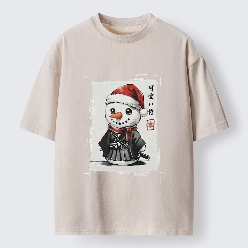 Tokyo‑Tiger Samurai Snowman Washed T‑Shirt