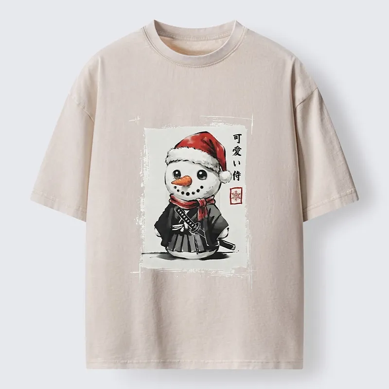 Tokyo‑Tiger Samurai Snowman Washed T‑Shirt
