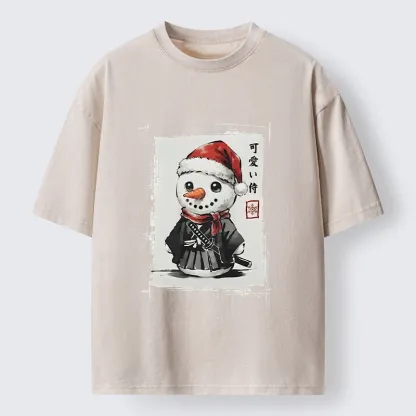 Tokyo‑Tiger Samurai Snowman Washed T‑Shirt