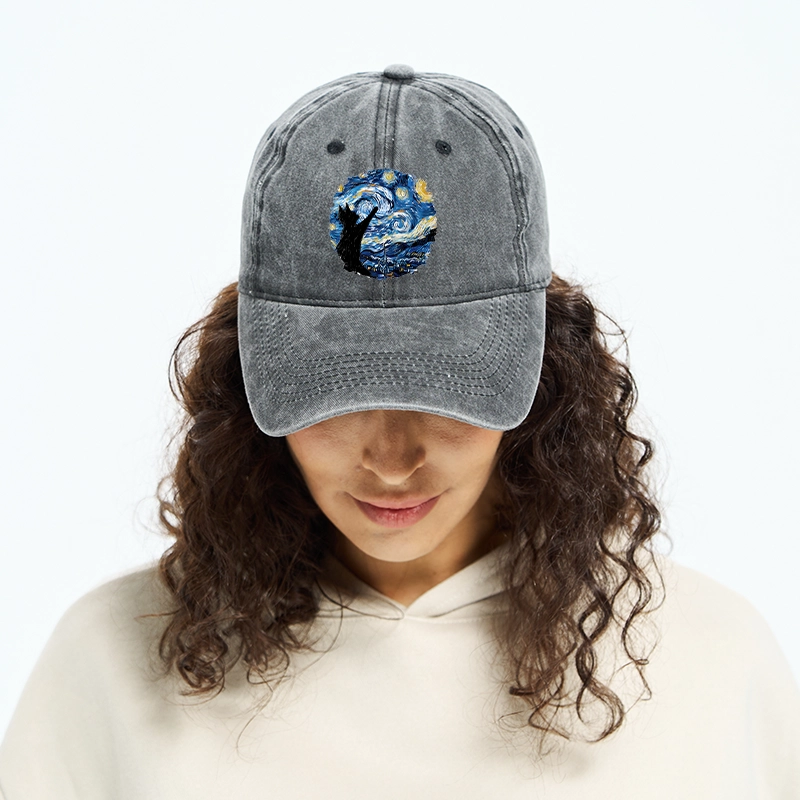 Tokyo-Tiger Starry Night Black Cat Washed Cap