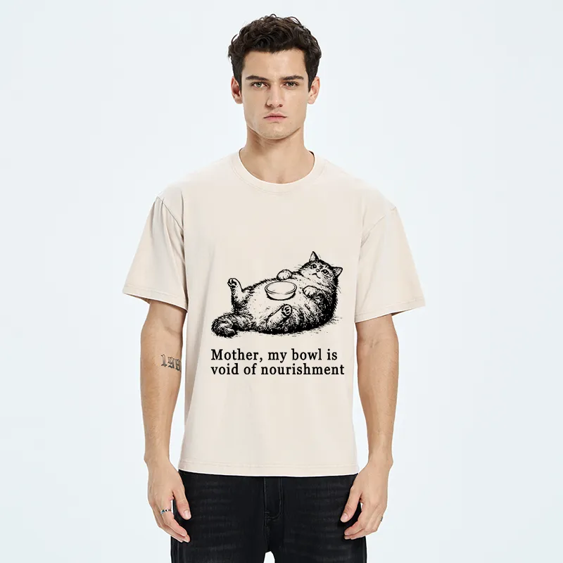 Tokyo‑Tiger Hungry Fat Cat Funny Washed T‑Shirt