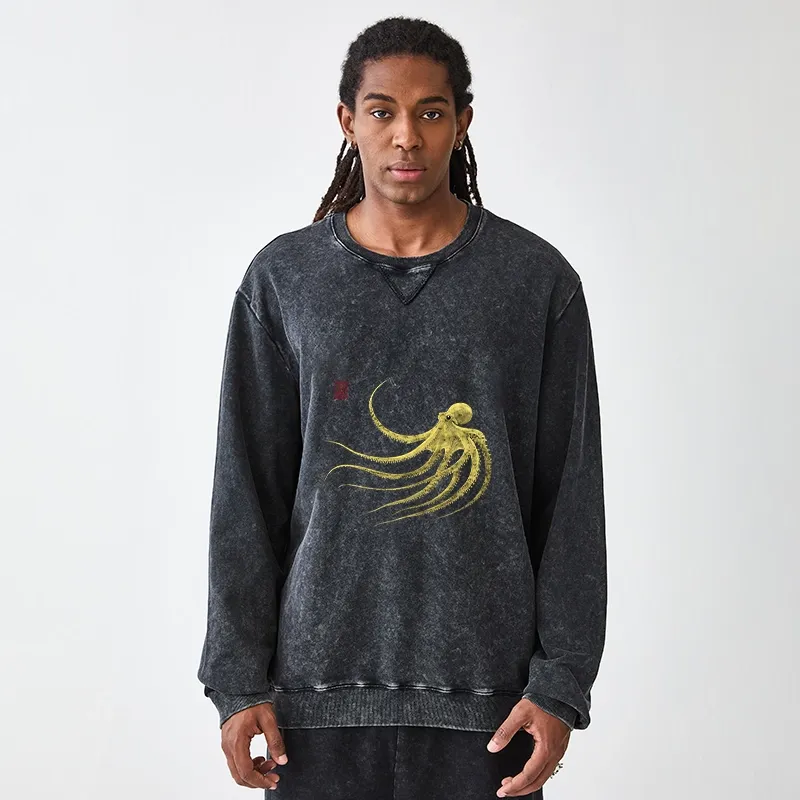 Tokyo-Tiger Retro Octopus Japanese Washed Terry Sweatshirt