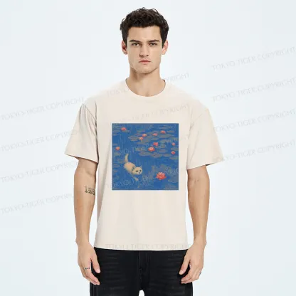 Tokyo-Tiger The Kitten Sneaking Into The Water Lilies Washed T-Shirt