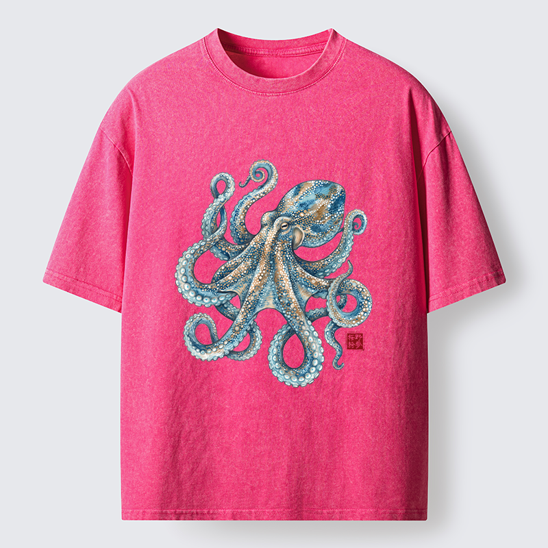 Tokyo-Tiger Ocean Octopus Art Washed T-Shirt