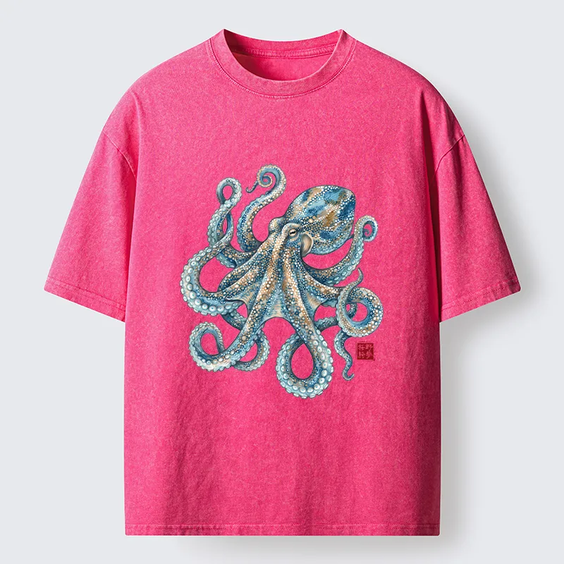 Tokyo-Tiger Ocean Octopus Art Washed T-Shirt