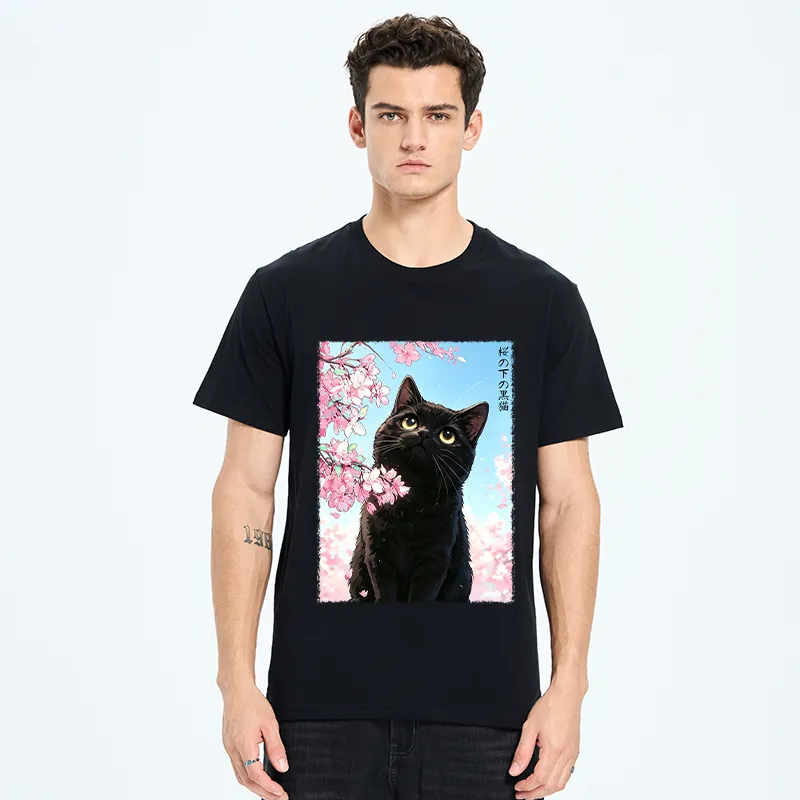 Tokyo-Tiger Japanese Sakura Black Cat Classic T-Shirt