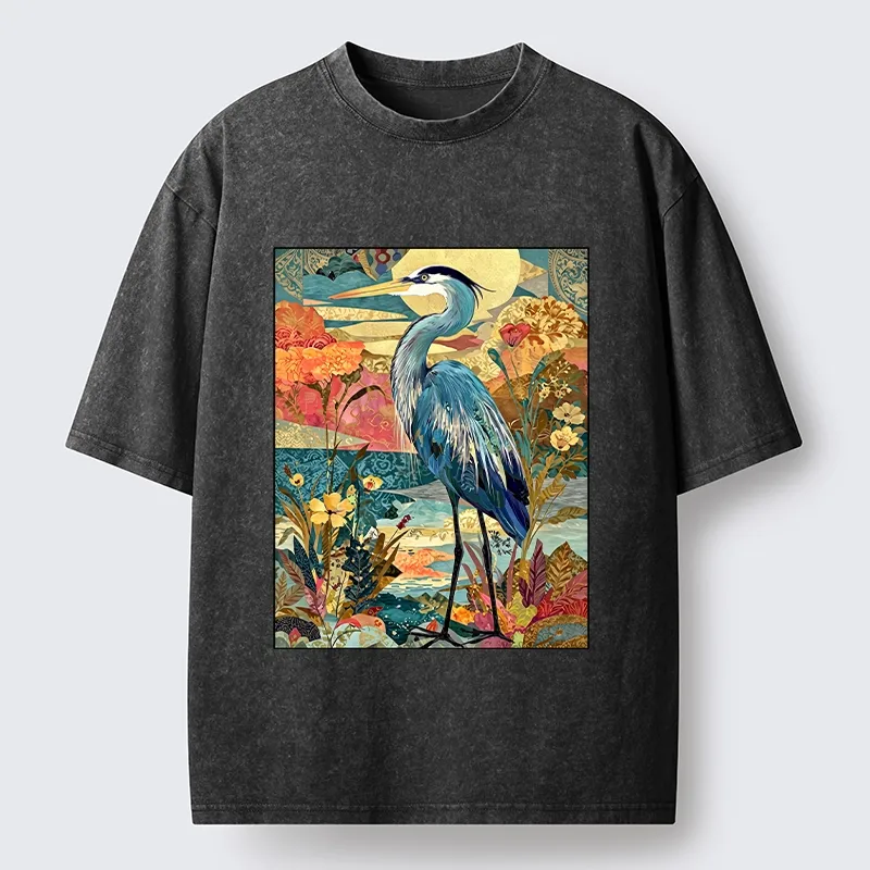 Tokyo‑Tiger Heron Wild Bloom Washed T‑Shirt