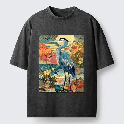 Tokyo‑Tiger Heron Wild Bloom Washed T‑Shirt