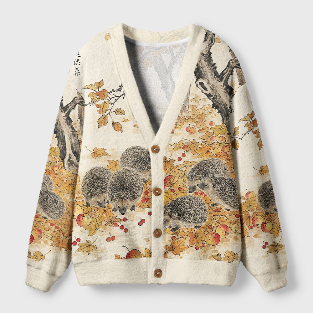Tokyo-Tiger Hedgehogs Autumn Grove Ugly Cardigan Sweater