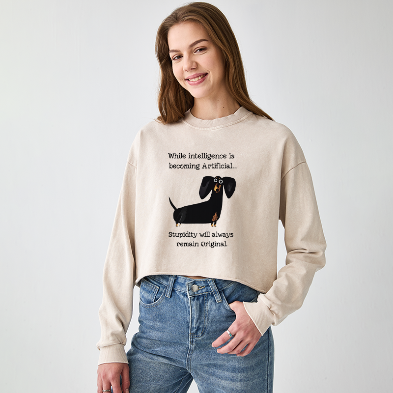 Tokyo-Tiger Dachshund Real Humor Funny Meme Washed Crop Sweatshirt