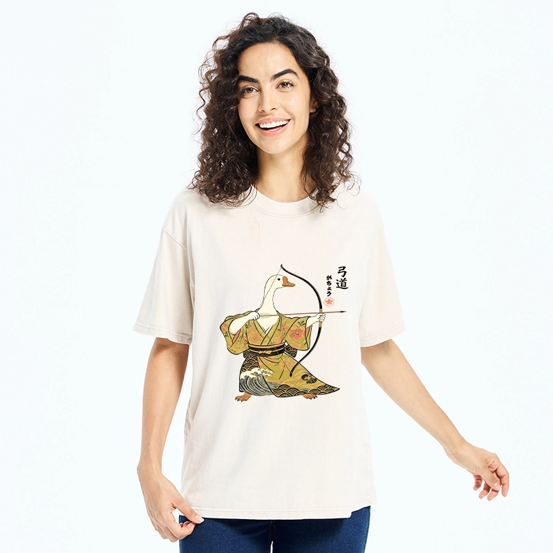 Tokyo-Tiger Goose In Kimono With Bow Washed T-Shirt