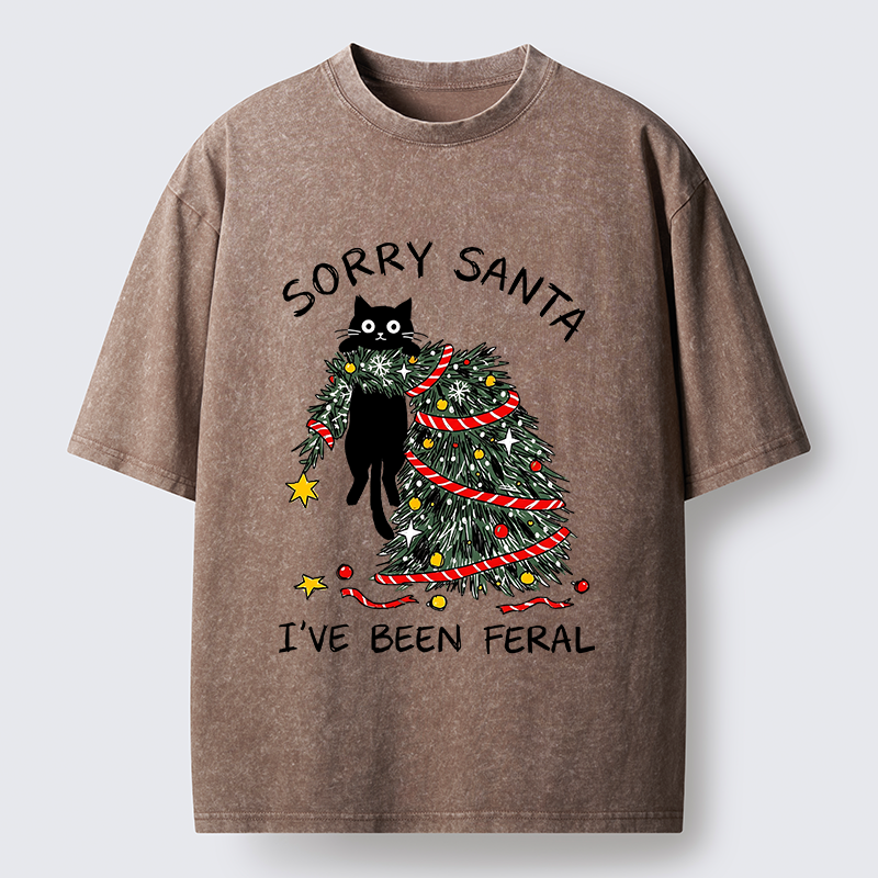 Tokyo-Tiger Funny Wild Cat Christmas Chaos Washed T-Shirt