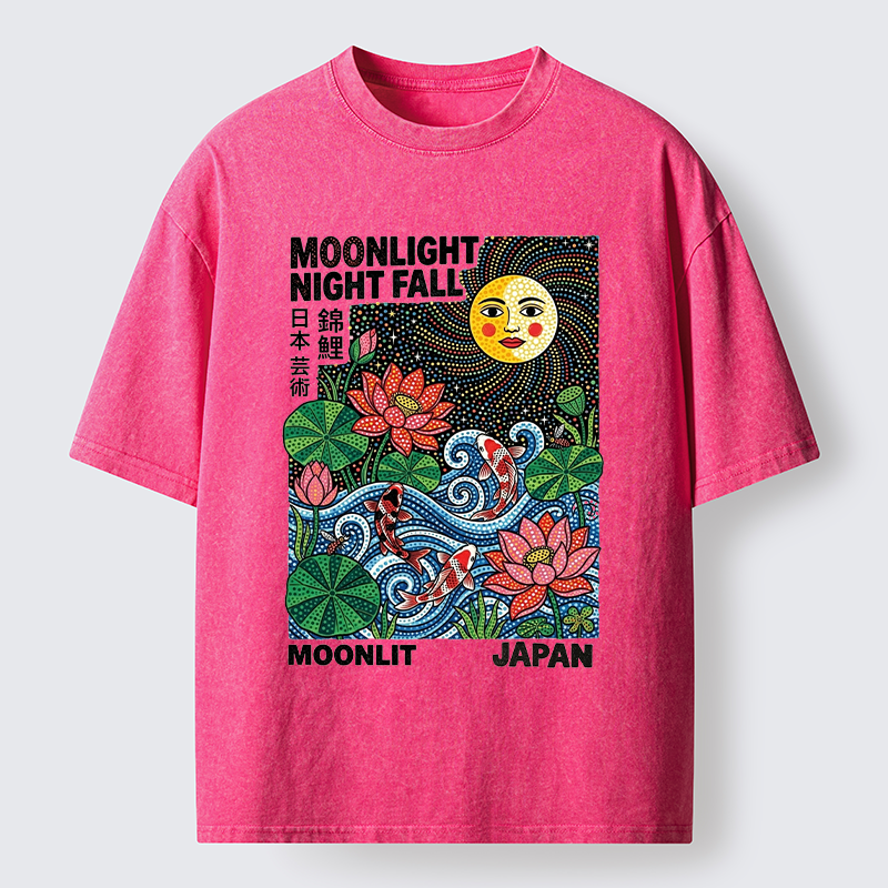 Tokyo-Tiger Japanese Koi Lotus Pond Art Washed T-Shirt