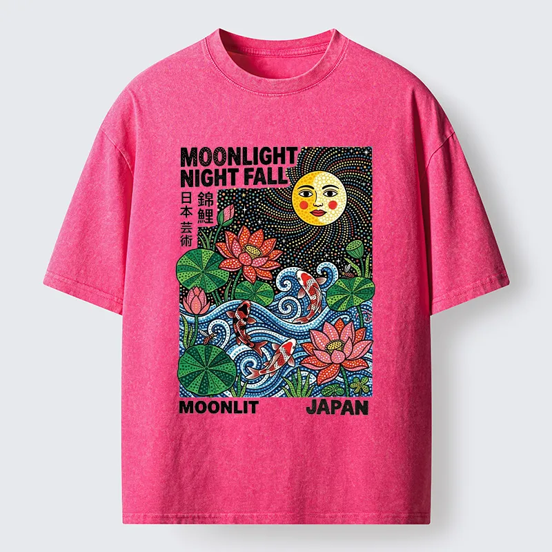 Tokyo-Tiger Japanese Koi Lotus Pond Art Washed T-Shirt