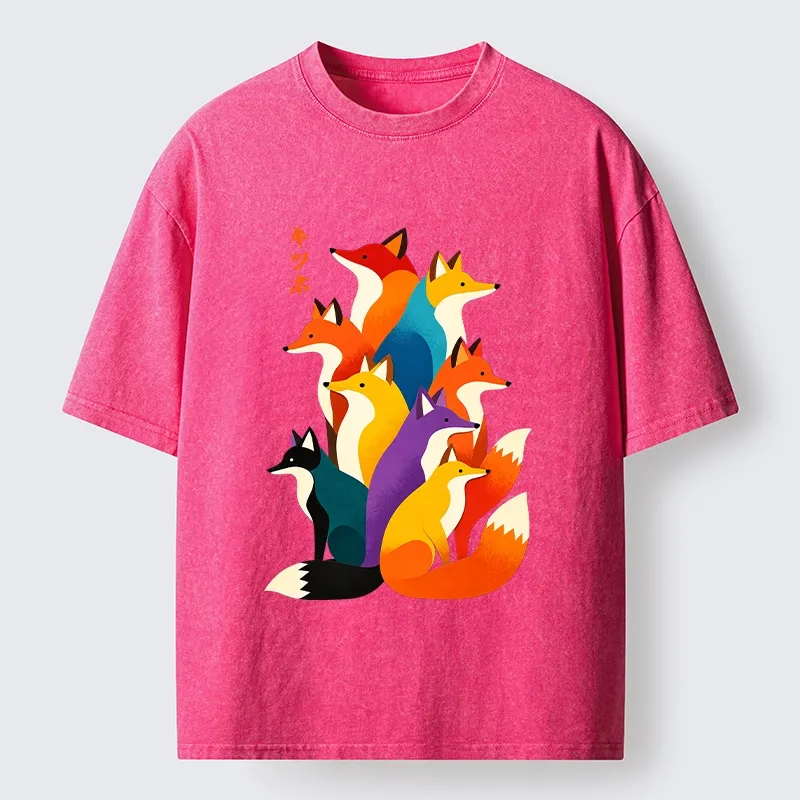 Tokyo‑Tiger Colorful Fox Crew Washed T‑Shirt