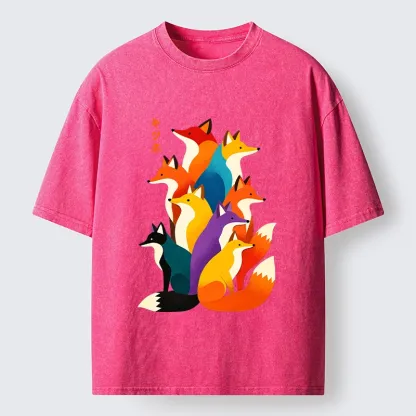 Tokyo‑Tiger Colorful Fox Crew Washed T‑Shirt