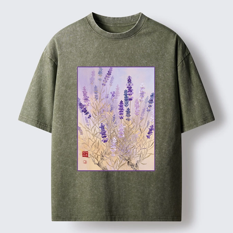 Tokyo-Tiger Lavender Bloom Art Washed T-Shirt