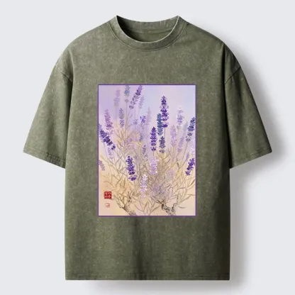 Tokyo-Tiger Lavender Bloom Art Washed T-Shirt