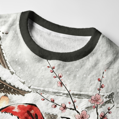 Tokyo-Tiger Samurai Snowman Fuzzy Christmas Ugly Sweatshirt