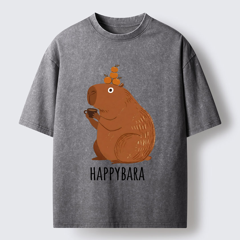Tokyo-Tiger Cute Capybara Drinking Coffee Washed T-Shirt