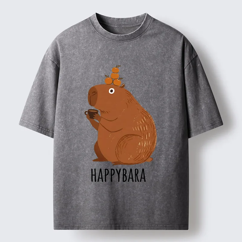 Tokyo-Tiger Cute Capybara Drinking Coffee Washed T-Shirt
