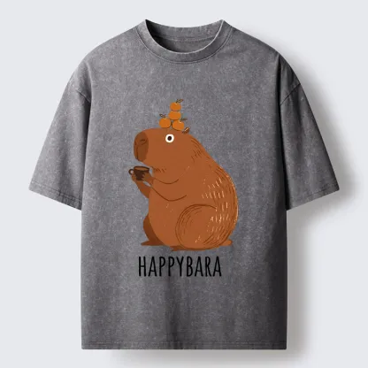 Tokyo-Tiger Cute Capybara Drinking Coffee Washed T-Shirt