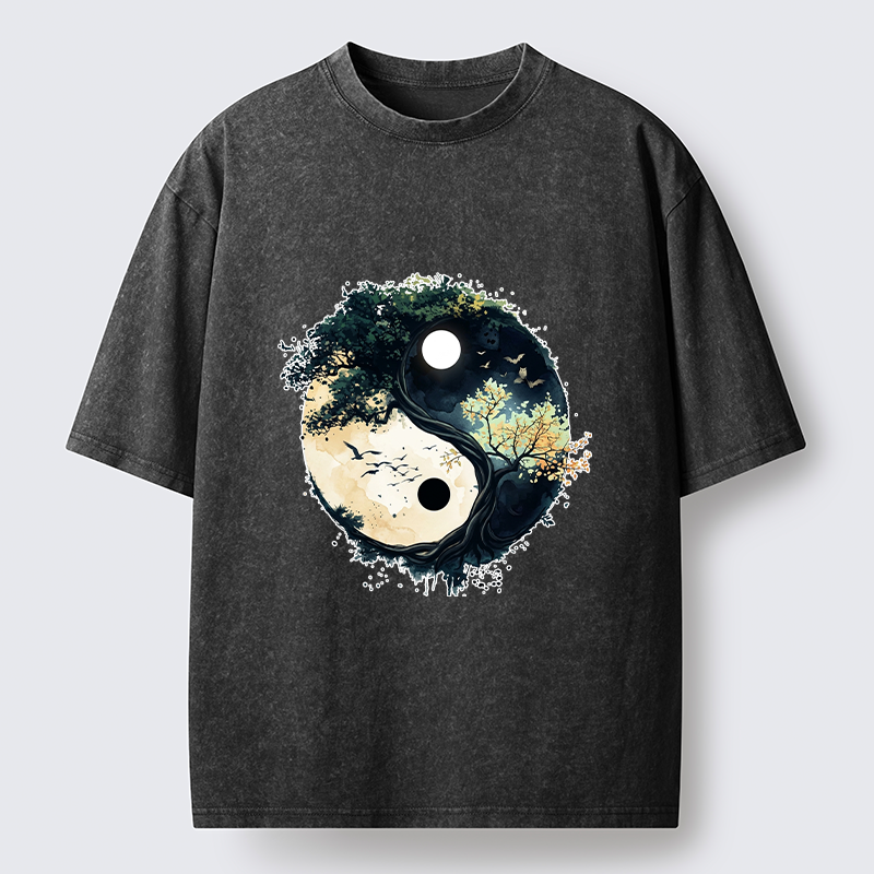 Tokyo-Tiger Yin Yang Tree Nature Washed T-Shirt
