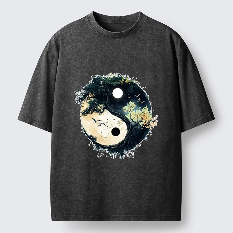Tokyo-Tiger Yin Yang Tree Nature Washed T-Shirt