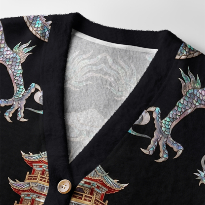 Tokyo-Tiger Shell Inlay Style Chinese Myth Creature Ugly Cardigan Sweater