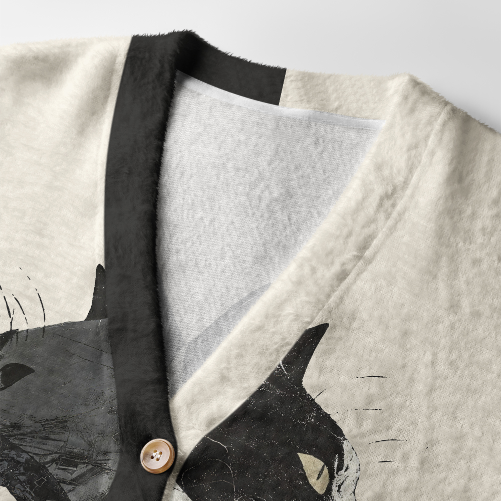 Tokyo-Tiger Silhouette Of Two Black Cats Ugly Cardigan Sweater