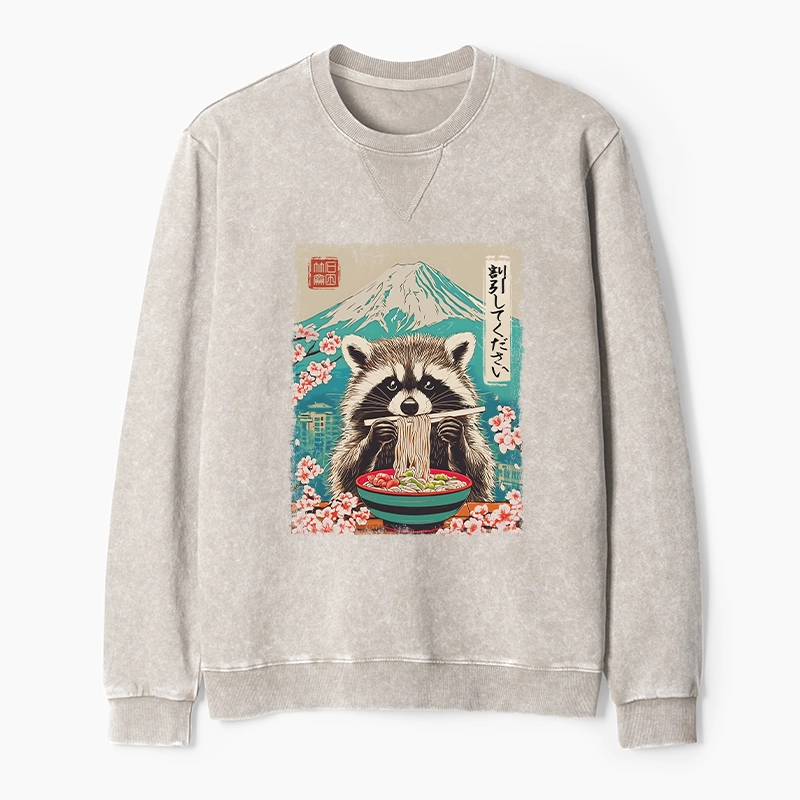 Tokyo-Tiger Please Give Raccoon A Discount Washed Terry Sweatshirt