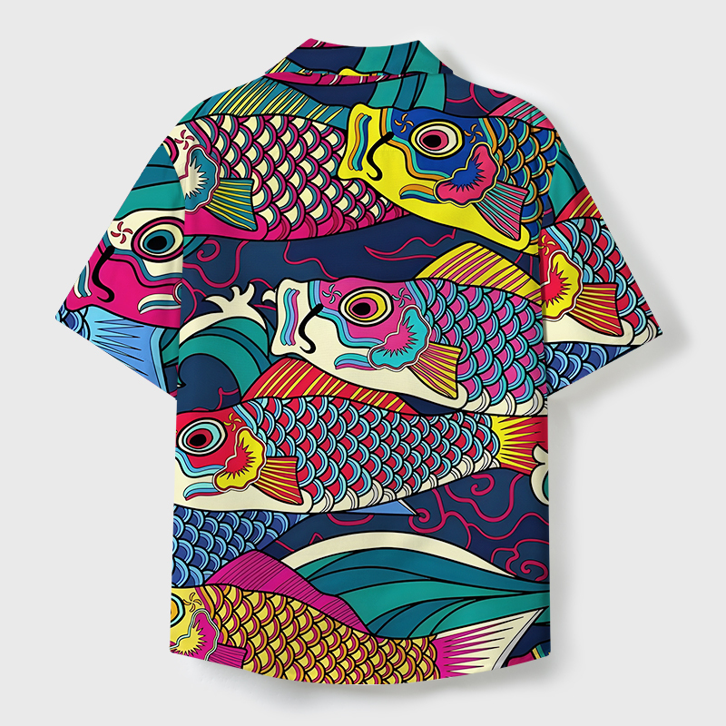 Tokyo-Tiger Colorful Japanese Koinobori Cuban Collar Shirt