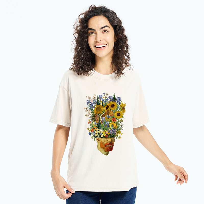 Tokyo-Tiger Van Gogh's Blooming Flowers Washed T-Shirt
