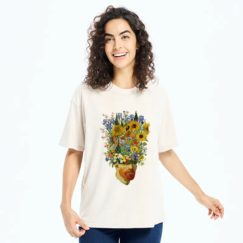 Tokyo-Tiger Van Gogh's Blooming Flowers Washed T-Shirt