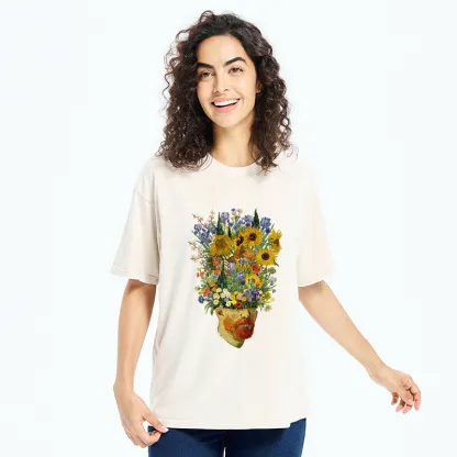 Tokyo-Tiger Van Gogh's Blooming Flowers Washed T-Shirt