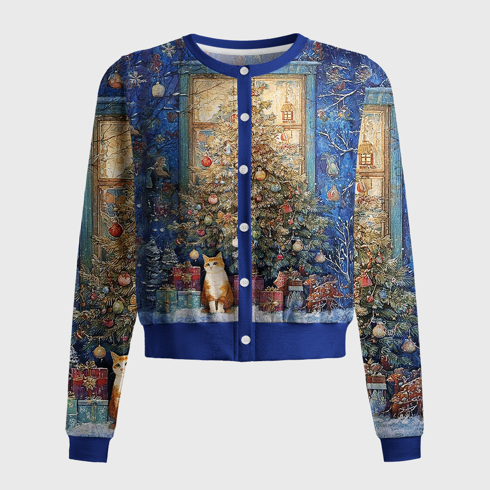 Tokyo-Tiger Meowy Christmas Wonderland Women's Lightweight Cardigan
