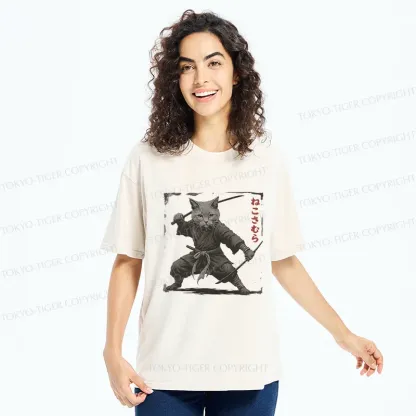 Tokyo-Tiger Handsome Cat Samurai Washed T-Shirt