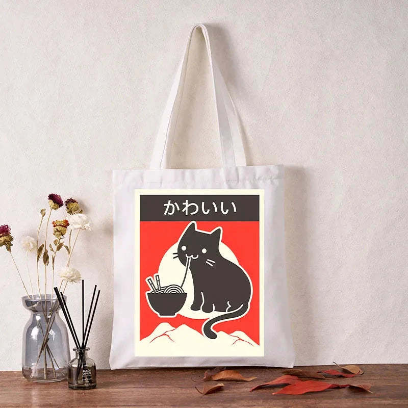 Tokyo-Tiger "Kawaii" Vintage Style Japenese Ramen Cat Tote Bag-tokyo-tiger
