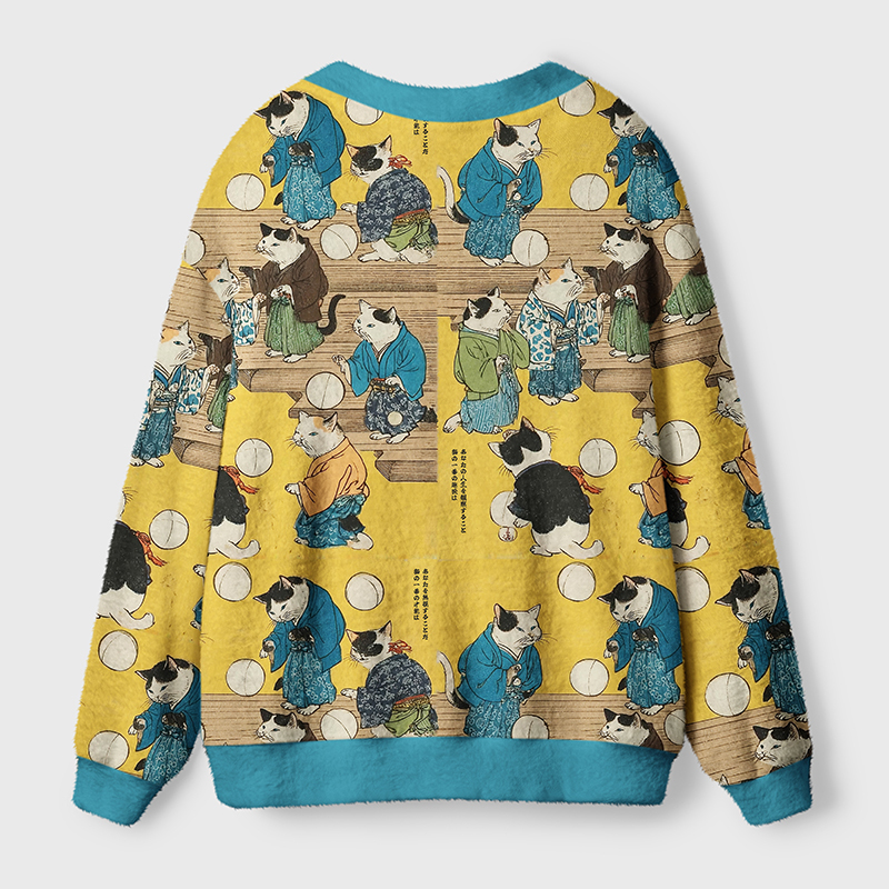 Tokyo-TigerCats In Kimonos: A Tale Of Grace And Mischief Ugly Cardigan Sweater