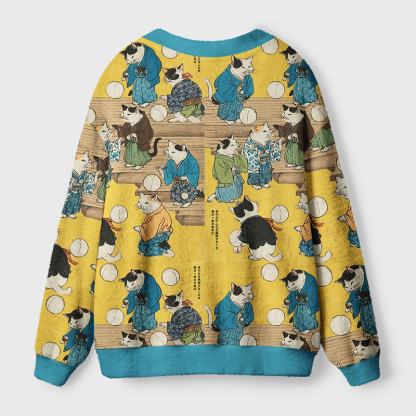 Tokyo-TigerCats In Kimonos: A Tale Of Grace And Mischief Ugly Cardigan Sweater