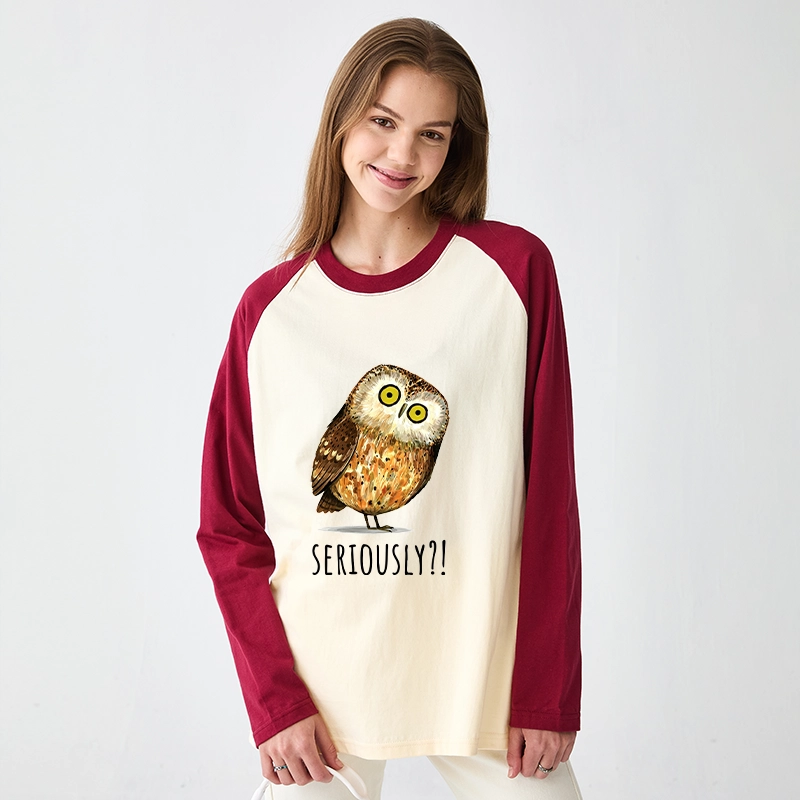 Tokyo-Tiger Seriously Confused Owl Meme Art Raglan Long Sleeve T-shirt