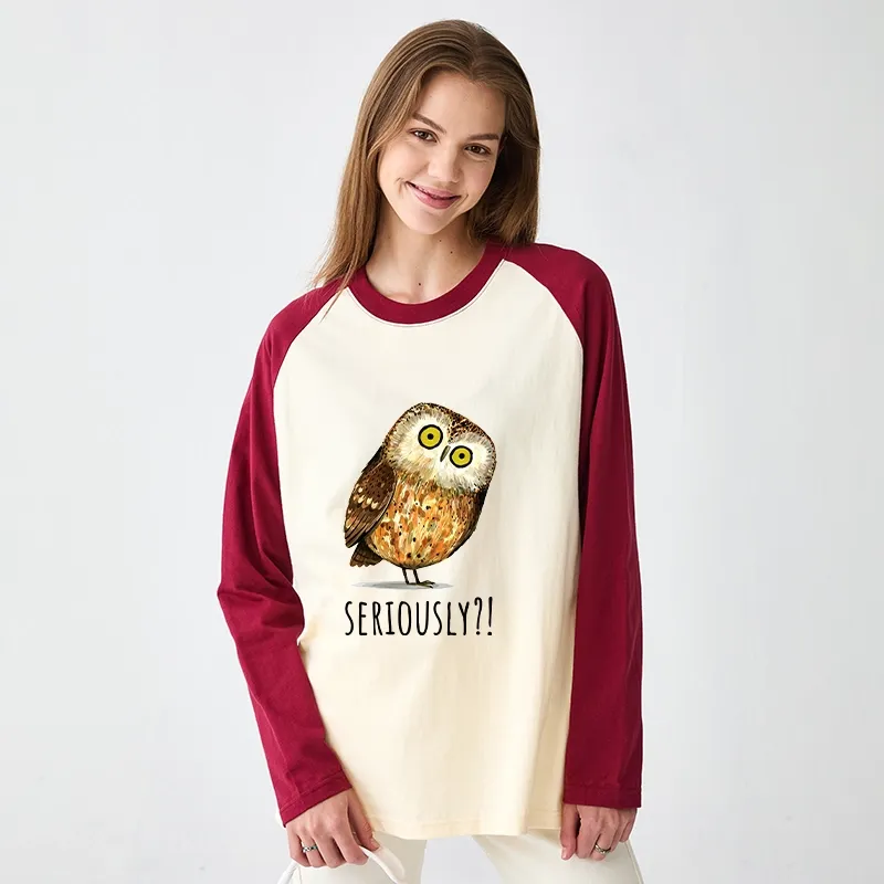 Tokyo-Tiger Seriously Confused Owl Meme Art Raglan Long Sleeve T-shirt