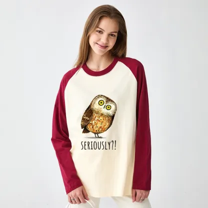 Tokyo-Tiger Seriously Confused Owl Meme Art Raglan Long Sleeve T-shirt