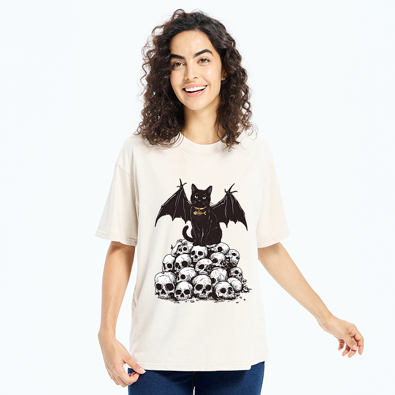 Tokyo-Tiger Skull Bat Cat Washed T-Shirt