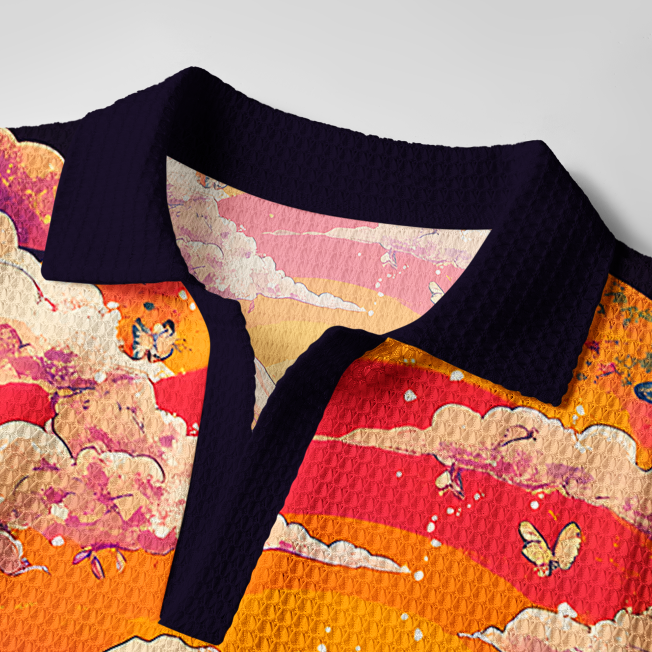 Tokyo-Tiger Whale Over The Sea Of Flowers Crochet Polo Shirt