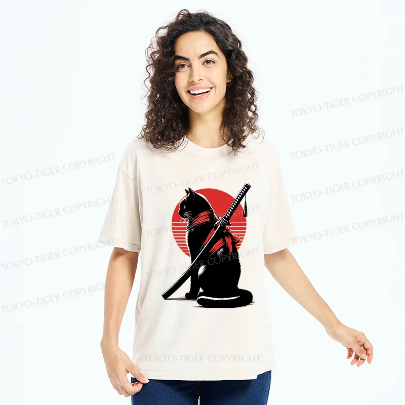 Tokyo-Tiger Handsome Cat Ninja Washed T-Shirt