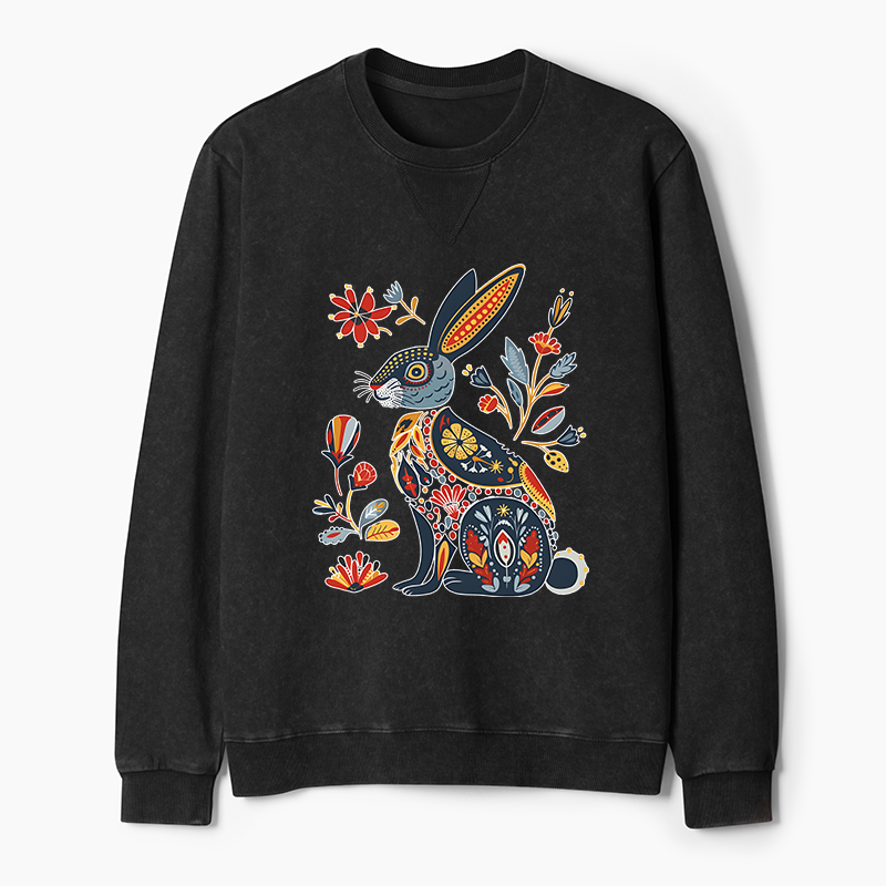 Tokyo-Tiger Folk Hare Bloom Washed Terry Sweatshirt