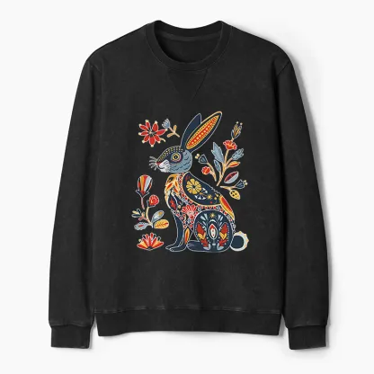 Tokyo-Tiger Folk Hare Bloom Washed Terry Sweatshirt